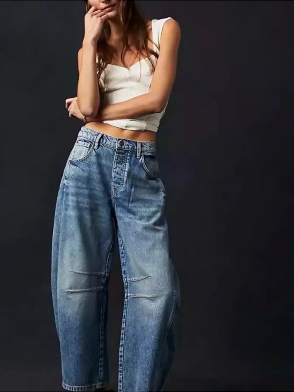 Barrel Leg High-Waist Blue Jeans for Women